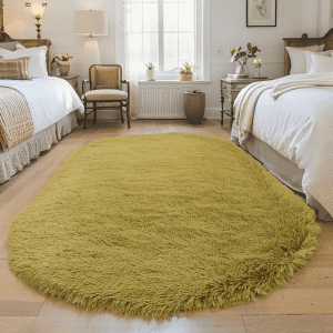‌Wholesale Custom Oval Solid-Color Silk-like Rug‌ -Soft Fluffy Shaggy Bedroom Area Rug, Living Room Sofa Rug, Home Office Rug, Washable, Minimalist Style
