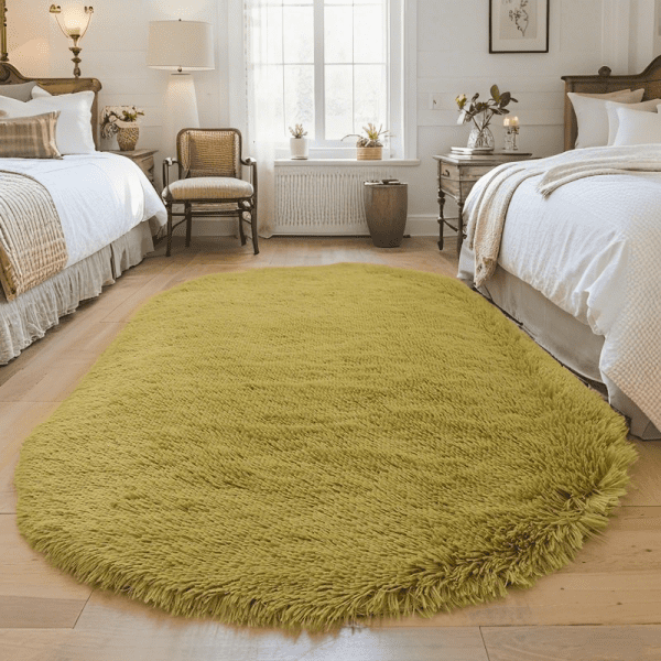 ‌Wholesale Custom Oval Solid-Color Silk-like Rug‌ -Soft Fluffy Shaggy Bedroom Area Rug, Living Room Sofa Rug, Home Office Rug, Washable, Minimalist Style