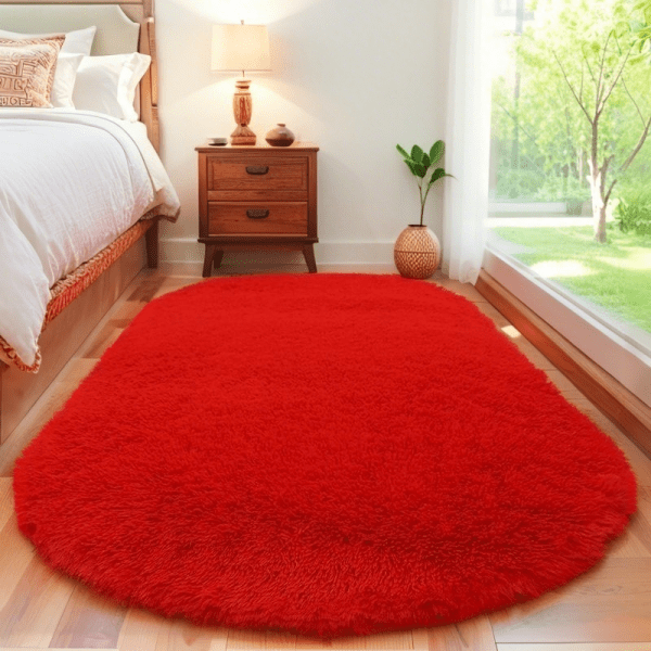 ‌Wholesale Custom Oval Solid-Color Silk-like Rug‌ -Soft Fluffy Shaggy Bedroom Area Rug, Living Room Sofa Rug, Home Office Rug, Washable, Minimalist Style - Image 2