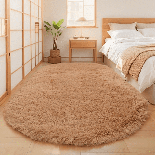 ‌Wholesale Custom Oval Solid-Color Silk-like Rug‌ -Soft Fluffy Shaggy Bedroom Area Rug, Living Room Sofa Rug, Home Office Rug, Washable, Minimalist Style - Image 3