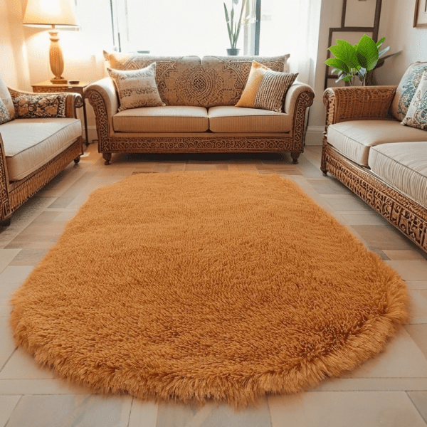 ‌Wholesale Custom Oval Solid-Color Silk-like Rug‌ -Soft Fluffy Shaggy Bedroom Area Rug, Living Room Sofa Rug, Home Office Rug, Washable, Minimalist Style - Image 5