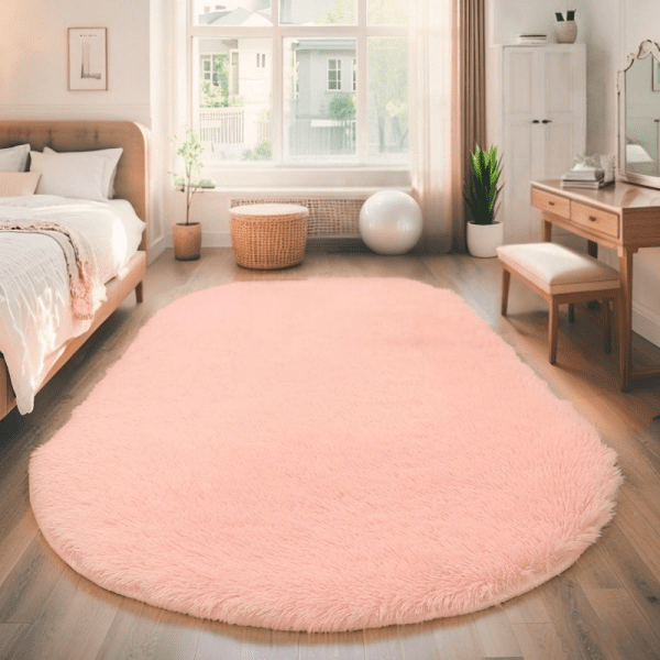 ‌Wholesale Custom Oval Solid-Color Silk-like Rug‌ -Soft Fluffy Shaggy Bedroom Area Rug, Living Room Sofa Rug, Home Office Rug, Washable, Minimalist Style - Image 6