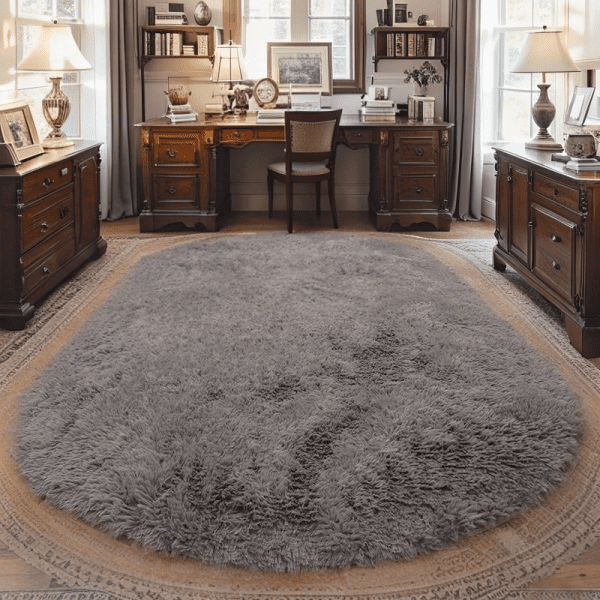‌Wholesale Custom Oval Solid-Color Silk-like Rug‌ -Soft Fluffy Shaggy Bedroom Area Rug, Living Room Sofa Rug, Home Office Rug, Washable, Minimalist Style - Image 7