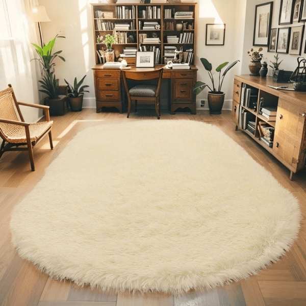 ‌Wholesale Custom Oval Solid-Color Silk-like Rug‌ -Soft Fluffy Shaggy Bedroom Area Rug, Living Room Sofa Rug, Home Office Rug, Washable, Minimalist Style - Image 8