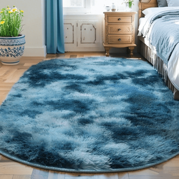 Wholesale ‌Custom Nordic Tie-Dye Ombre Carpet‌ - Elliptical Fluggy Faux Silk Rug for Sofa/Bedside/Coffee Table/Tatami, Washable - Image 2