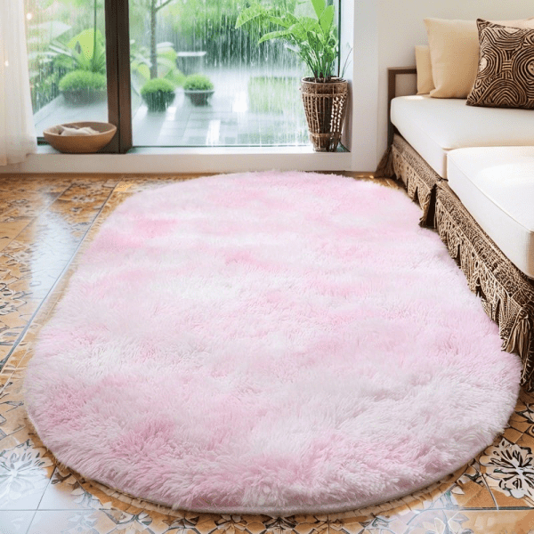Wholesale ‌Custom Nordic Tie-Dye Ombre Carpet‌ - Elliptical Fluggy Faux Silk Rug for Sofa/Bedside/Coffee Table/Tatami, Washable - Image 5