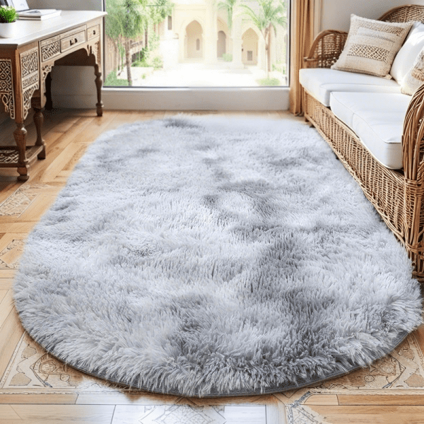 Wholesale ‌Custom Nordic Tie-Dye Ombre Carpet‌ - Elliptical Fluggy Faux Silk Rug for Sofa/Bedside/Coffee Table/Tatami, Washable - Image 7