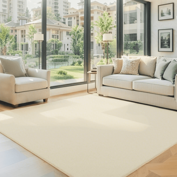 ‌Wholesale Custom Anti-Slip Solid Color  Faux Cashmere Carpet - Washable Living Room/Study Room Rug and Wall-to-Wall Carpet with Minimalist Cream Style