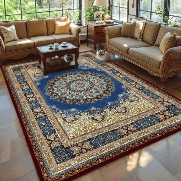Super Anti-Slip Silicone Dot Washable Carpet - Abstract Vintage Faux Cashmere Rug for Living Room/Bedroom, Wholesale Custom