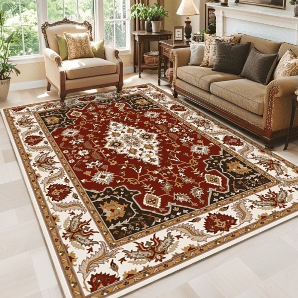 Super Anti-Slip Silicone Dot Washable Carpet - Abstract Vintage Faux Cashmere Rug for Living Room/Bedroom, Wholesale Custom - Image 2
