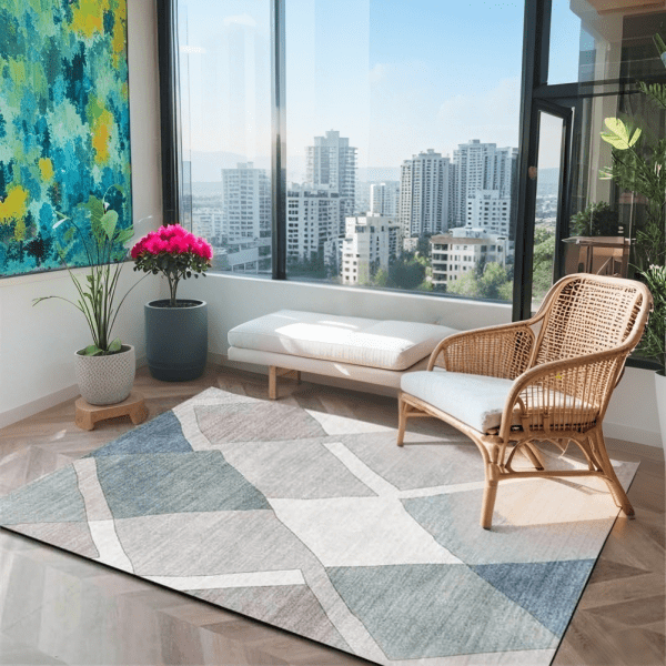 Modern Ceometric Print Crystal Velvet Carpet - Washable Sofa/Bedside Rug, Instagram Style, Wholesale Custom