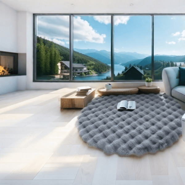 Solid Round Faux Rabbit Fur Bubble Rug - Washable Plush Carpet for Bedside/Sofa/Vanity Stool, Cream Style, Wholesale Custom - Image 3