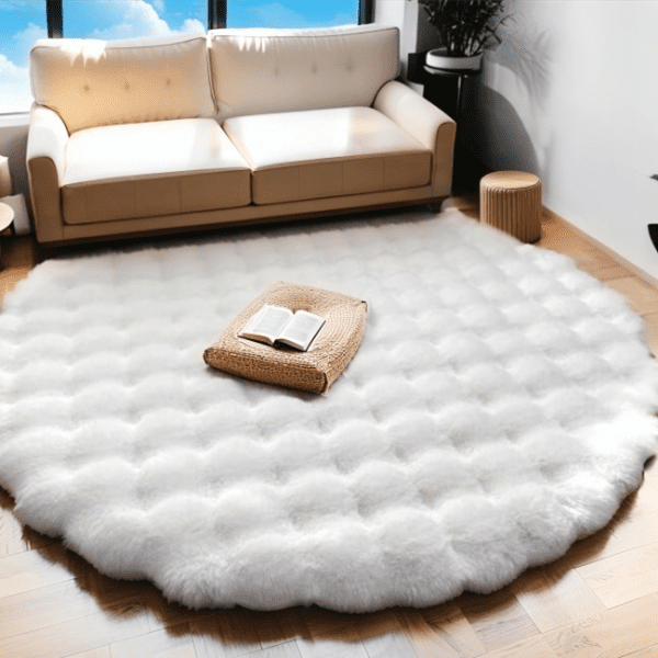 Solid Round Faux Rabbit Fur Bubble Rug - Washable Plush Carpet for Bedside/Sofa/Vanity Stool, Cream Style, Wholesale Custom - Image 4