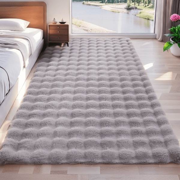 Solid Cream Bubble Faux Rabbit Fur Rug - Washable  Area Rug/Mat for Bedroom/Living Room/Study Room,  Wholesale Custom - Image 2
