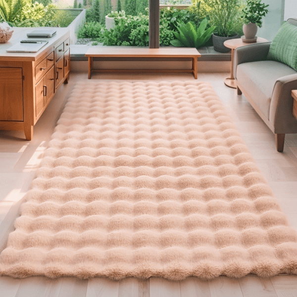 Solid Cream Bubble Faux Rabbit Fur Rug - Washable  Area Rug/Mat for Bedroom/Living Room/Study Room,  Wholesale Custom - Image 4