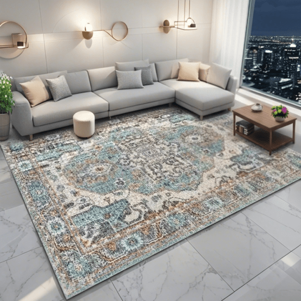 Washable Faux Cashmere Rug - American European Retro Carpet, Moroccan/Bohemian Style Carpet Full Coverage for Living Room/ Bedroom‌, Wholesale Custom - Image 2