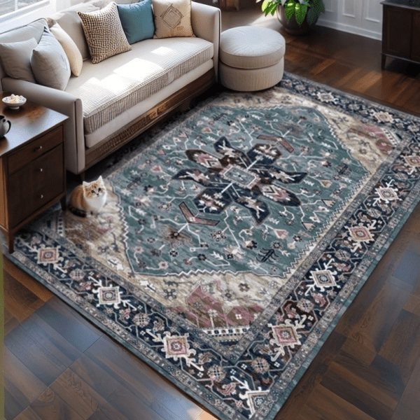 Washable Faux Cashmere Rug - American European Retro Carpet, Moroccan/Bohemian Style Carpet Full Coverage for Living Room/ Bedroom‌, Wholesale Custom - Image 3